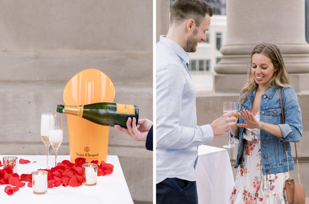 Champagne is opened following engagement proposal
